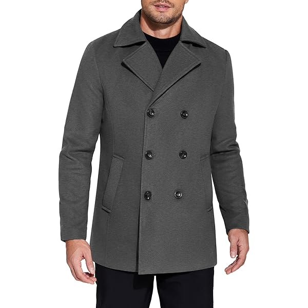 IDEALSANXUN Mens Pea Coat Casual Winter Wool Double Breasted